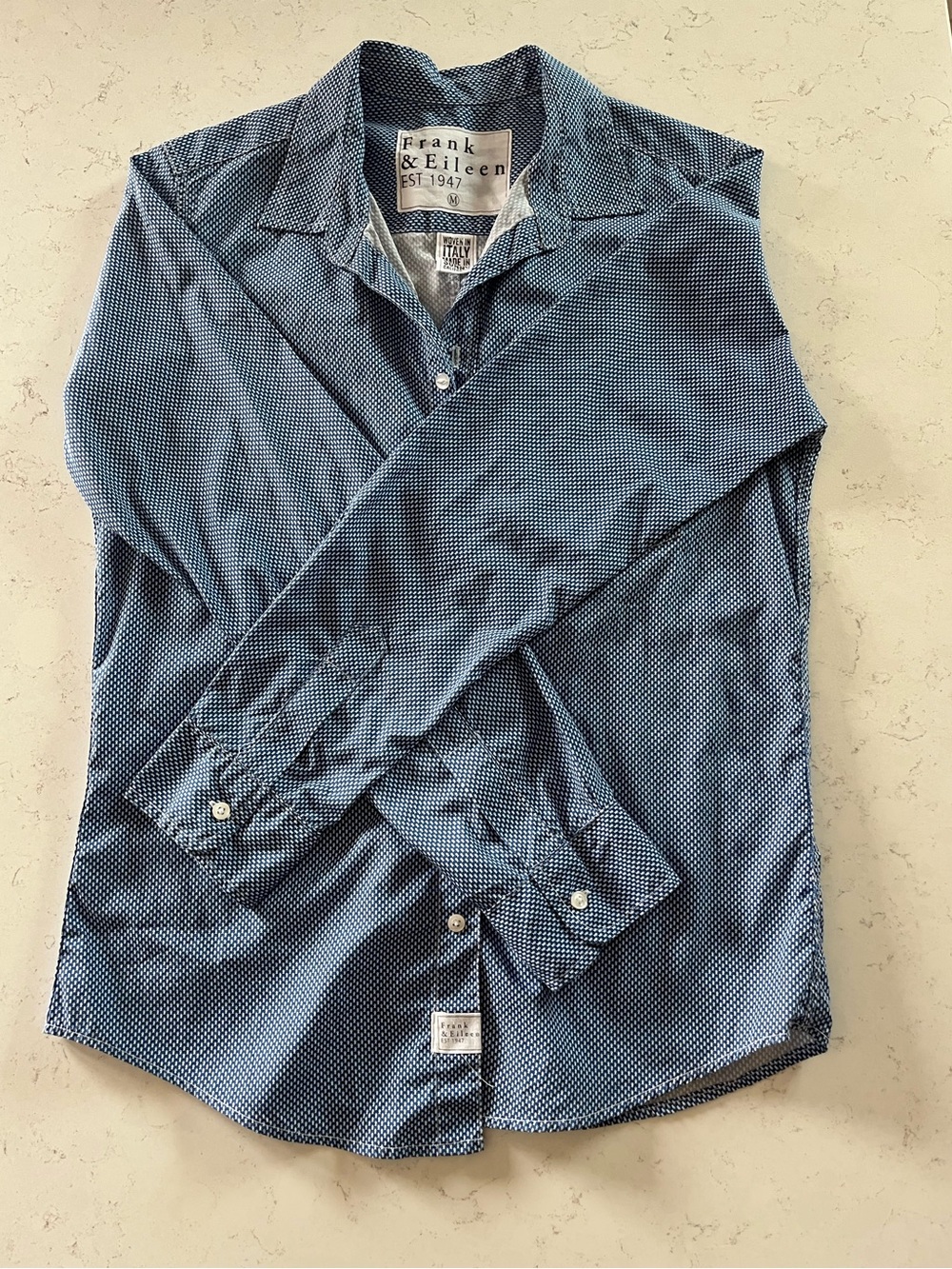 Frank & Eileen Navy Micro- Fish Print Long Sleeve Shirt